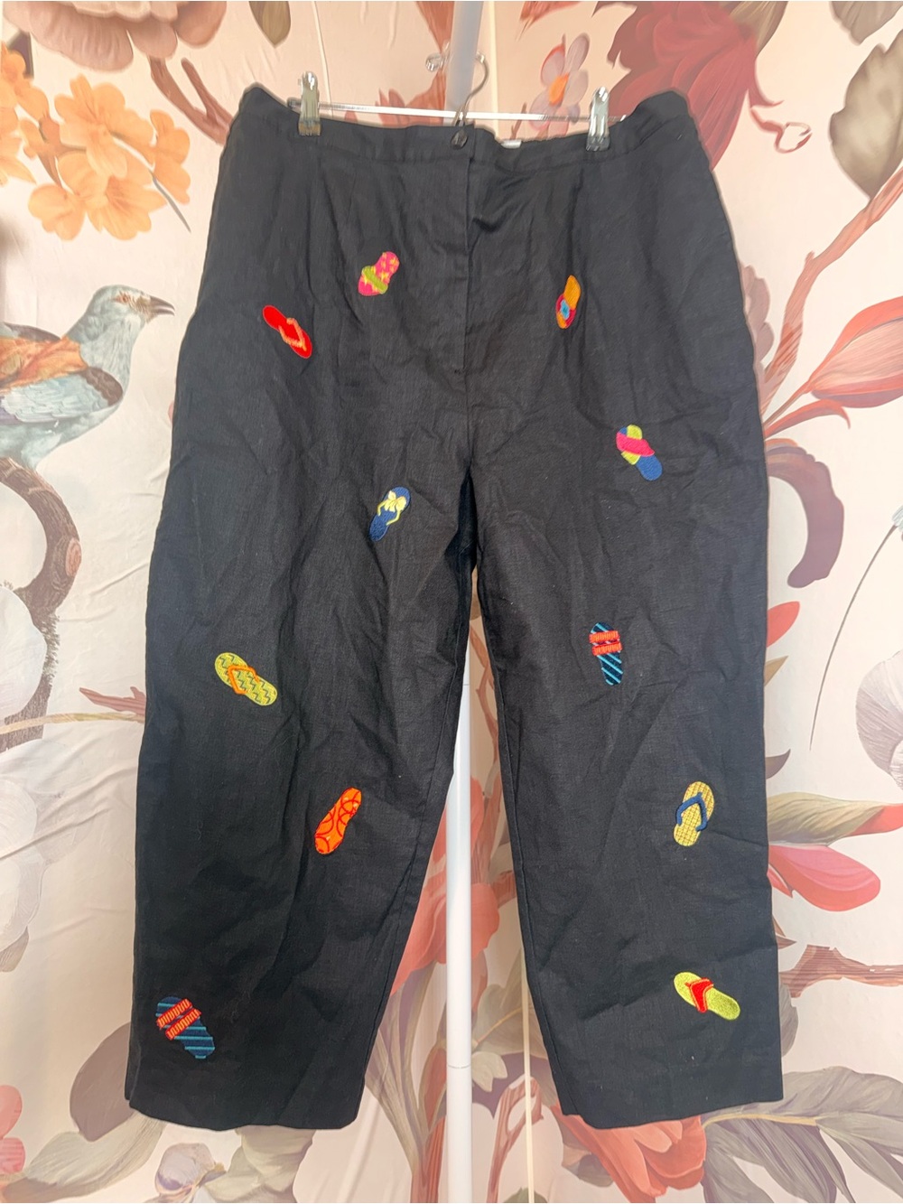 Cute Vintage BLAIR Cotton Linen Blend Flip-Flop Black Pants - XL